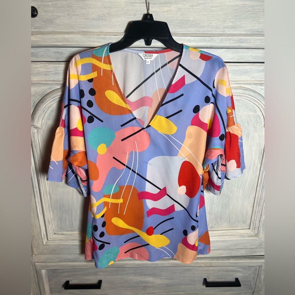 CROSBY by Mollie Burch Colorful Abstract Blouse